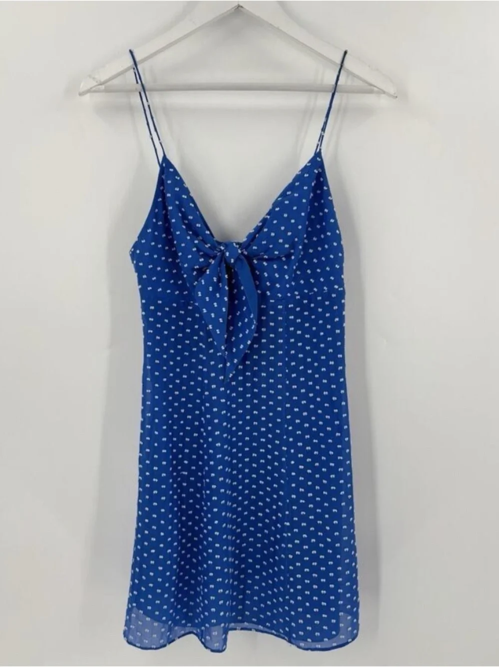 Alice + Olivia Roe Dress Womens 2 Blue White Polka Dot Silk Blend Sleeveless Tie - Picture 1 of 10